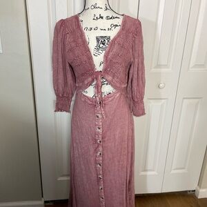 Free People String Of Hearts Maxi Dress Size Medium Faded Reddish Pink Color